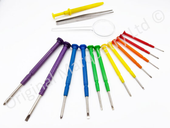 Screwdriver Set with Tweezers, Magnifying Glass & Wire Prong Holder - T293